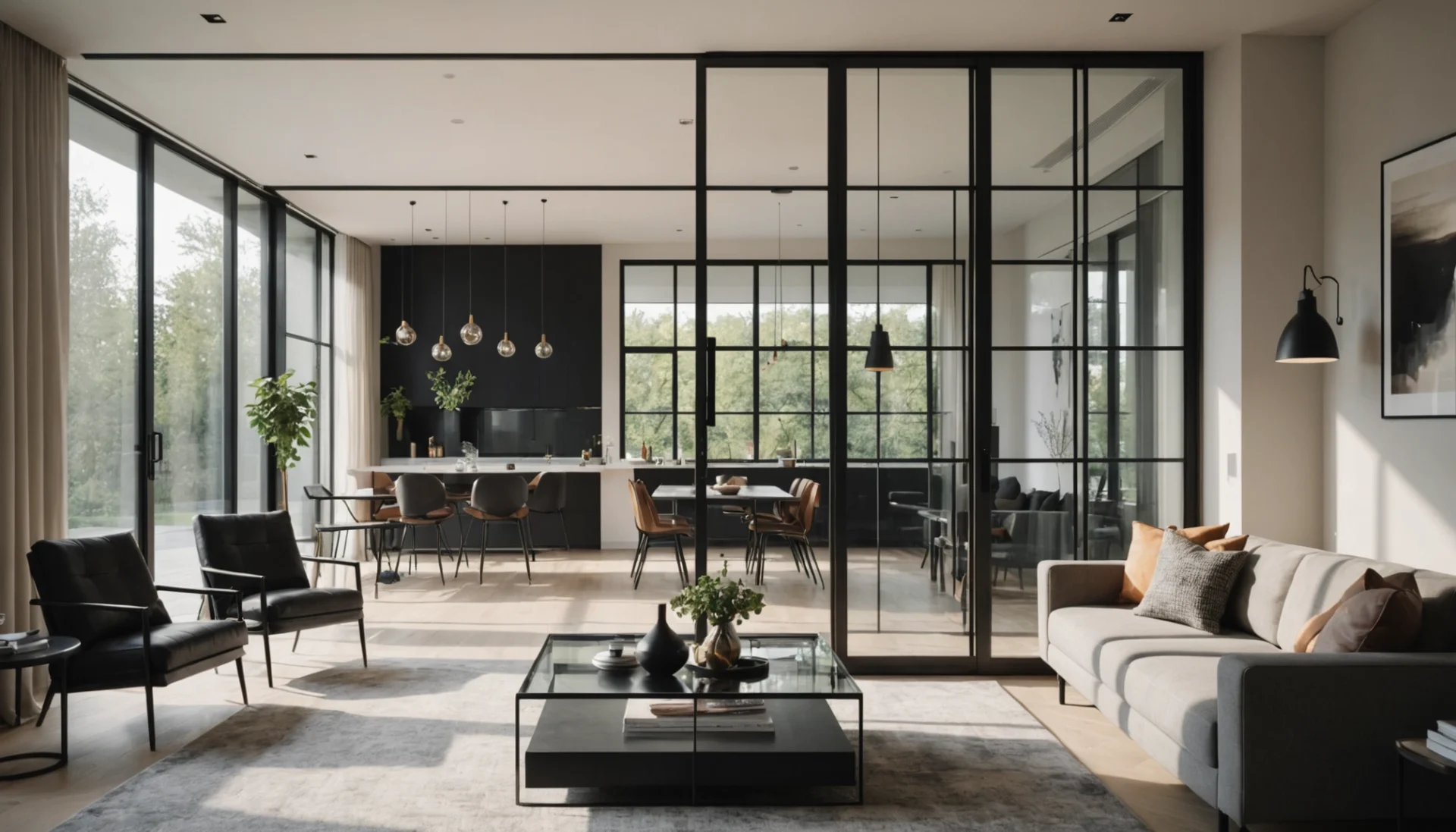 cloison vitrée avec porte pour salon