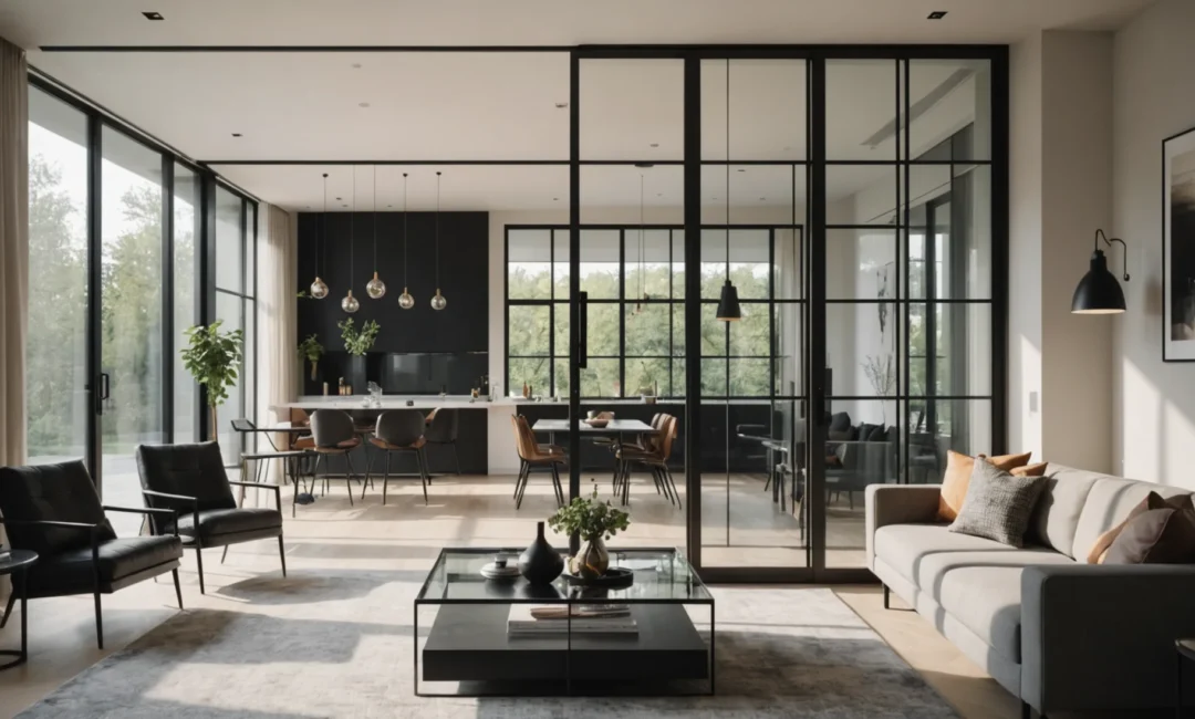 cloison vitrée avec porte pour salon